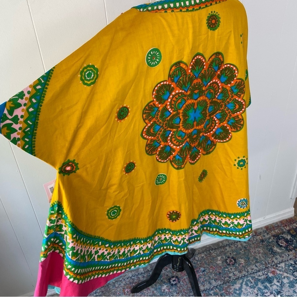 VTG 60s Top Cape Hippie Yellow Hawaiian Cotton Tunic Boho One Size Handmade - Picture 6 of 16